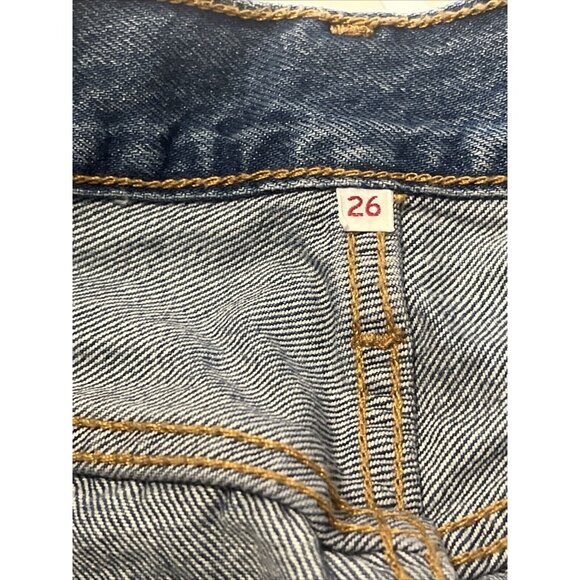 Levi’s Denim Mini Skirt Distressed, Raw Hem, Sz 26 - Picture 11 of 12